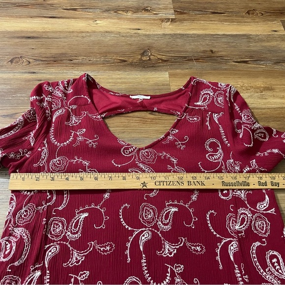 Soprano A-line dress, lined, embroidered, size XL, dark red with white,pre-owned - Picture 5 of 10